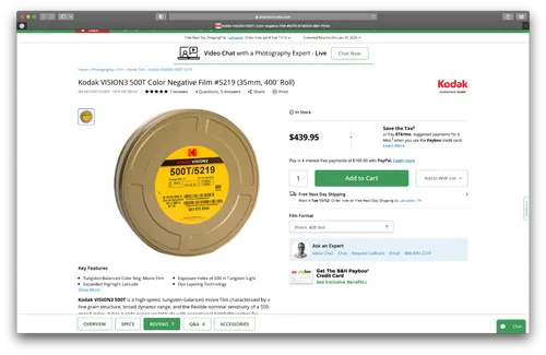 400' Kodak 500T - 16mm Film