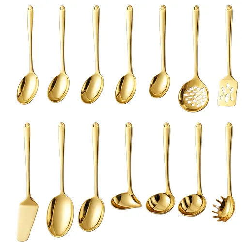 14-Piece Stainless Steel Serving Set - Gold
