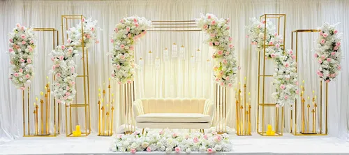 Gold Linear Arch Floral Stage Decor
