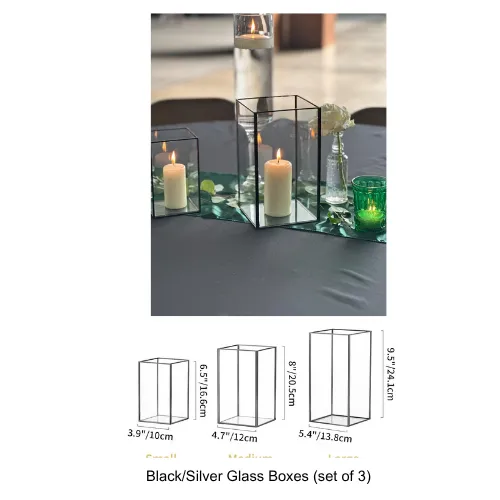 Black/Silver Glass Boxes (set of 3)