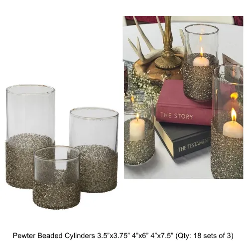 Pewter Beaded Cylinders (set of 3)