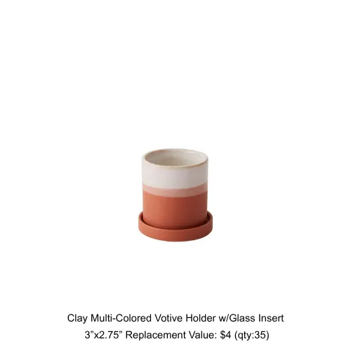 Clay Multi-Colored Votive Holder w/Glass Insert