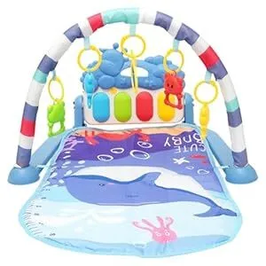 Baby Play Gym Mat, Tummy Time Mat for Floor with 5 Baby Toys, Activity Playmat,  for Newborn Boy Girl 0 to 12 Months