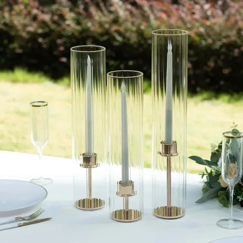 Ribbed Hurricane set of 3 candle holder