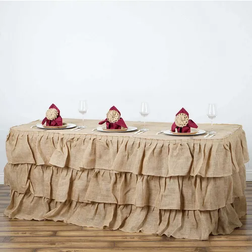 3 Tier Rustic Ruffled Burlap Table Skirt