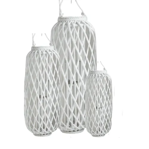 Wicker Lantern x 3 with Copper Lights