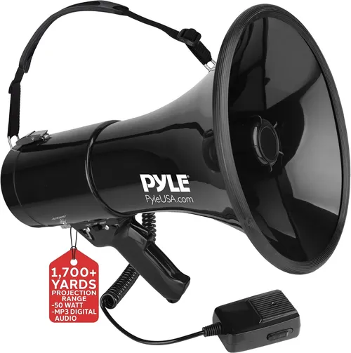 Megaphone Speaker PA Bullhorn with Built-in Siren 50 Watts & Adjustable Volume Control