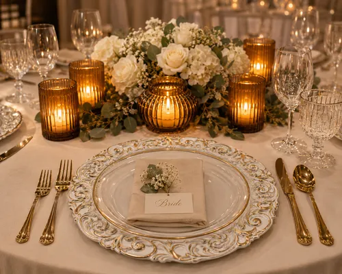 White & Gold Ornate Charger Plates – Set of 60