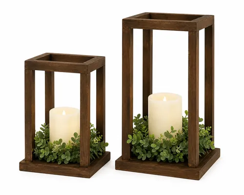 Rustic Wooden Lantern Centerpiece Set