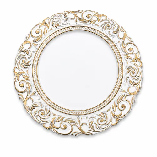 White & Gold Ornate Charger Plates – Set of 60