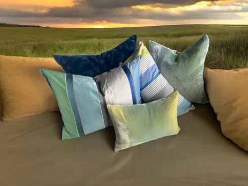 Blue and Green Silk Stripe Pillow (Large)