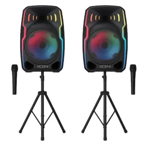 Set of Two ION Battery-Powered Speakers with Wireless Microphones