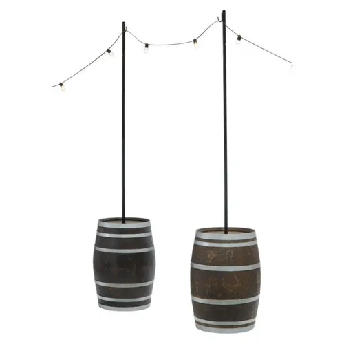 Whiskey Barrels with Light Poles