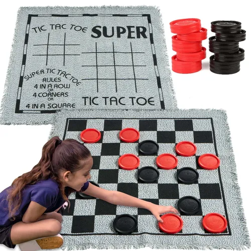 GIANT 2-IN-1 CHECKERS & TIC- TAC- TOE GAME SET 