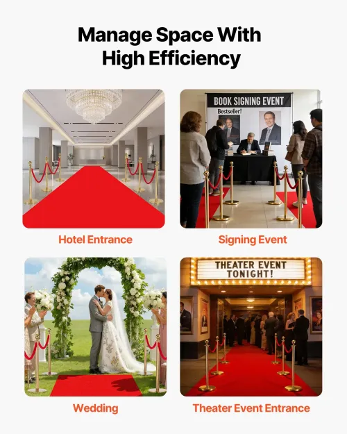 ELITE VIP ENTRANCE SET: 6 GOLD STANCHIONS & RED CARPET