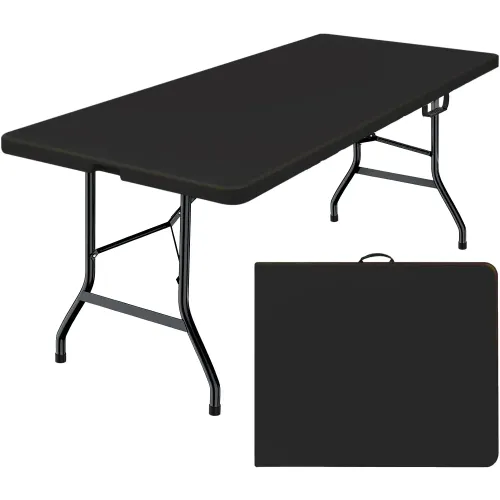 FOLDING TABLE 6- FOOT | HEAVY-DUTY BLACK PLASTIC & STEEL 