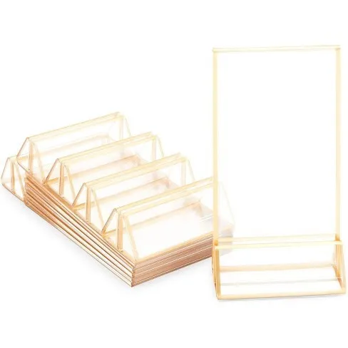 Set of 6, 5x7 Clear & Gold Acrylic Sign Stands