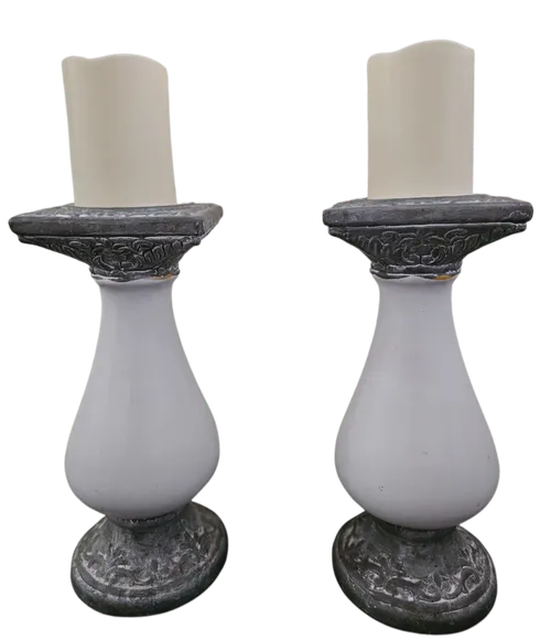 Set of 2 White & Chrome Candle Columns