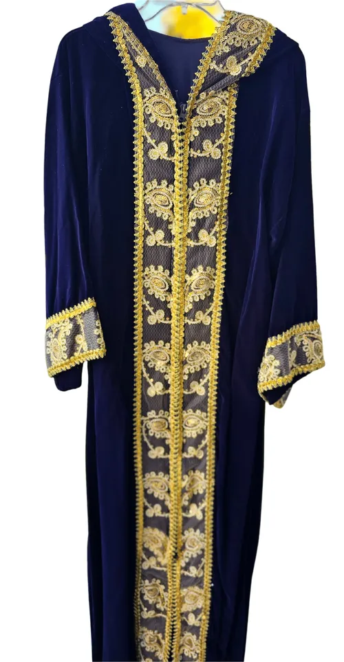 Hand Made Blue & Gold Crushed Velvet Robe