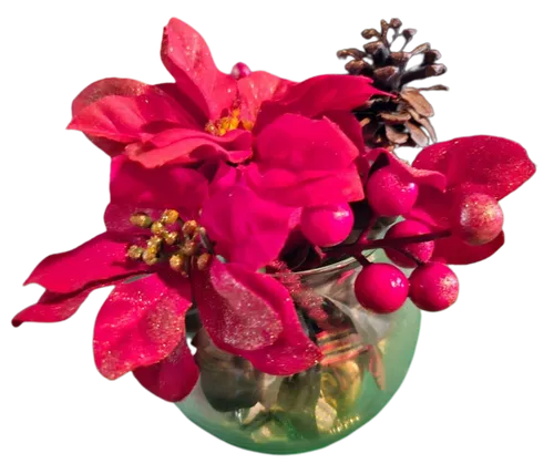 Set of 12 Red Glass Bowl Poinsettia Centerpieces