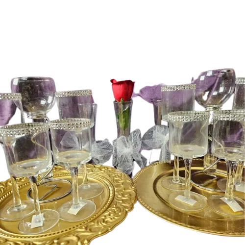Set of 10 Beautiful Candle Holders - Clear Glass with Silver Accents