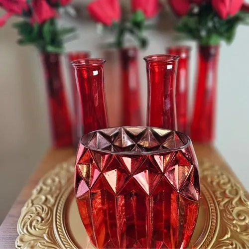 Set of 8 Red Glass Vases