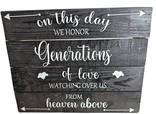 Wooden Generations of Love sign