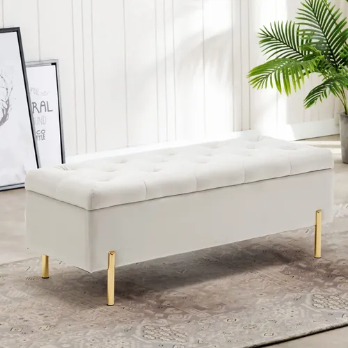 Ivory Tufted Storage Ottoman