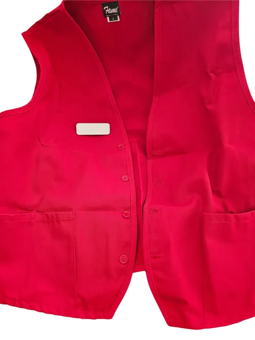 Set of 2 Red Vests with Name Tags (Server/Elf etc)