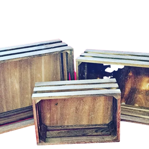 Set of 3 Walnut Nesting Wood Crates