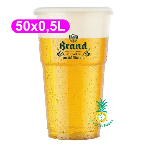 50x 0.5L Plastic wegwerp beker Brand bier