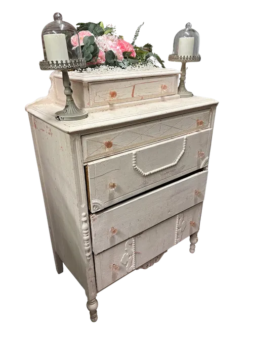White Tall Distressed Dresser