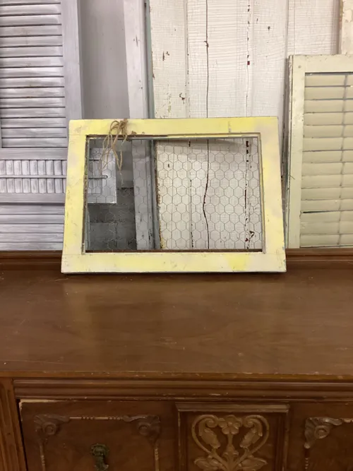 Vintage Painted Window Frame w/ chicken wire 18