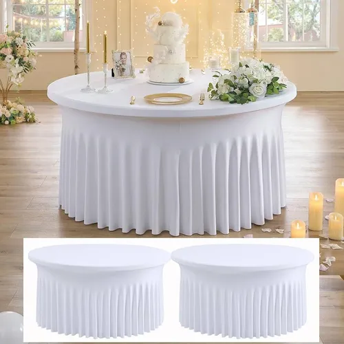 6ft White Ruffled Round Table Cover