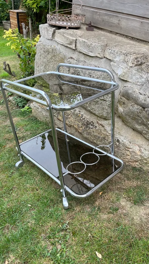 DESSERTE METAL ARGENT / VERRE FUME