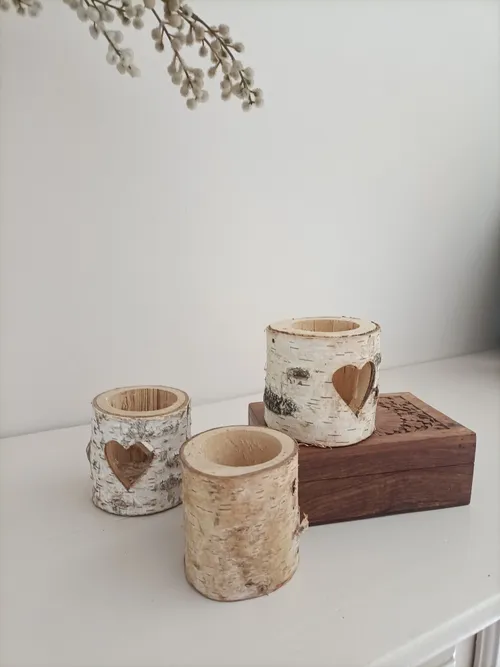 Photophore en bois buche bouleau 