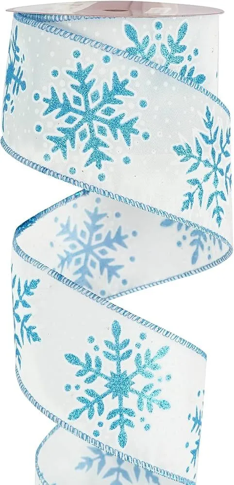 2.5 inch blue snowflake ribbon