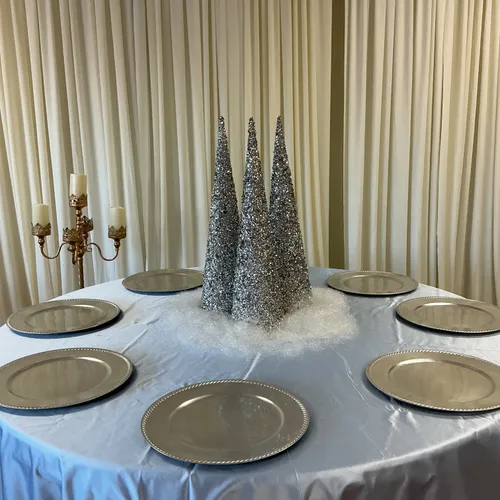 Table top trees, deer, faux presents and ornaments 