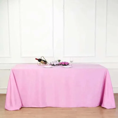 90x132 Pink Rectangle Polyester Tablecloth