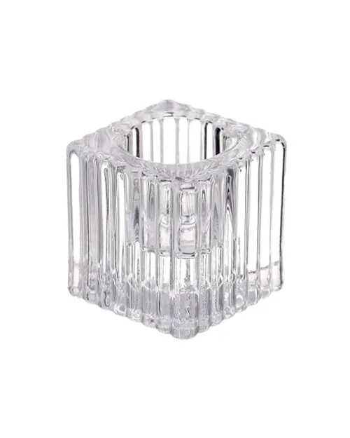 Ribbed Square Glass Taper Candle Holder