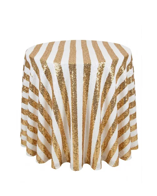 White & Gold Striped Sequin Linen