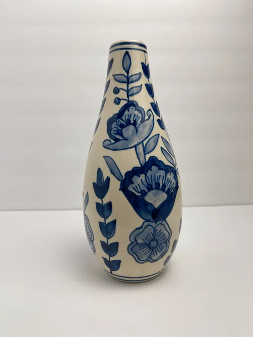 Slim White and Blue Flower Vase