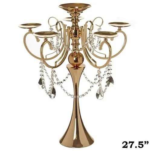 5 Arm Gold Candelabra Hanging Crystal Drops