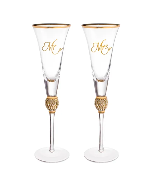 Mr & Mrs Gold Rim Champagne Glass Set