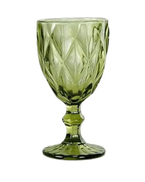Green Diamond Cushion Water Goblet 