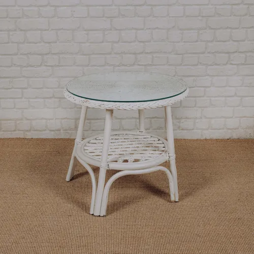 Table basse en rotin blanc