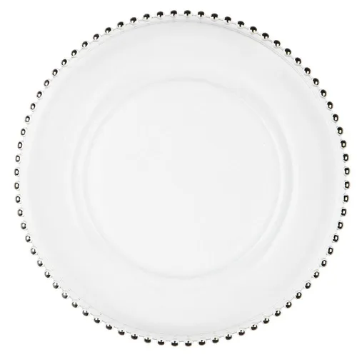 Round Silver Bead Glass Charger