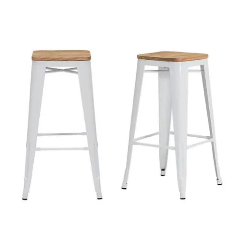 Backless Bar Stool White with Wood Top