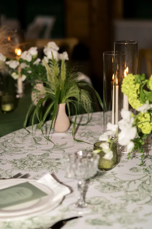 Green French Toile Round Table Cover 