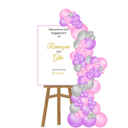 Personalised Rectangle Sign with Organic Balloon Garland & Easel